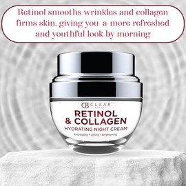 Crema Hidratante Facial de Noche con Retinol y Colágeno, Probada por Dermatólogos, Humecta, Reduce Arrugas y Líneas Finas, Crema Hidratante, Cuidado d