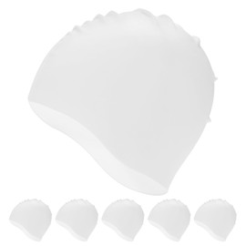 M METERXITY 6-Pack Silicone Swim Cap, 7.3" Opening 7.9" H Durable Swimming Hat Unisex Non-Slip Waterproof Swimming Caps for Pool Training [White]