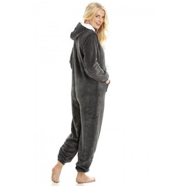 Camille Super Soft Zip Up Hooded Onesies for Women - Thick Luxury Fleece Full Length Women's All In One - Long Sleeved with Elasticated Cuffs & Sherpa Lined Hood Charcoal 14-16