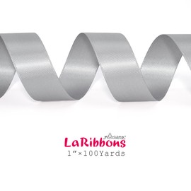 LaRibbons Silver Satin Ribbon 1 Inch x 100 Yards - Double Sided Silk Ribbon for Gift Wrapping Wedding Decoration Bows Bouquet Floral Arrangement Crafts