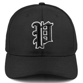 Daxton Premium Mid Profile Hat Semi Curved Visor Black Cap White Black Gothic Embroidered, P