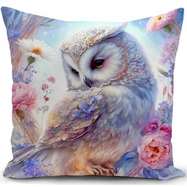 Kissenbezug Eule Dekorationen Kissenbezug Eule Tier Ornamente Blumen Geschenke für Frauen Outdoor Dekor Home Wohnzimmer Couch Sofa 18"x18"(45x45cm)