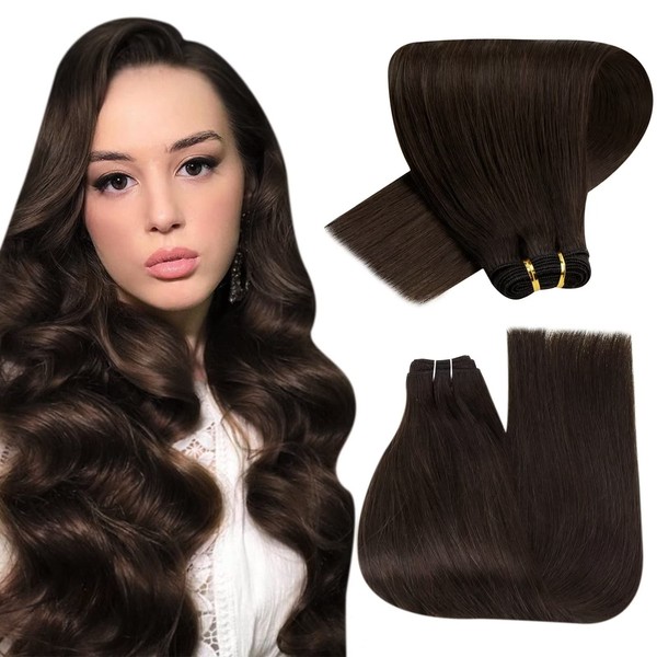 Hetto Real Hair Extensions for Sewing-In Brown Sew-In Weft Hair Extensions Darkest Remy Human Hair Weaving Hair Wefts Straight #2 100 g 50 cm