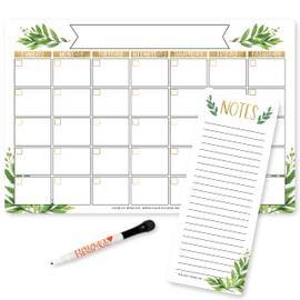 Magnetic Fridge Calendar Dry Erase Magnetic Calendar for Refrigerator - Greenery Magnetic Dry Erase Calendar for Fridge, White Board Calendar for Wall, Dry Erase Board Calendar, Magnetic Notepad