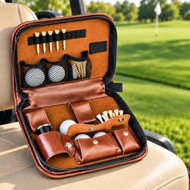Golf Accessory Storage Bag for Golf Essentials – Large Capacity Leather Organizer for Convenient Golf Course and Travel Storage (Bag Only)