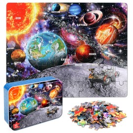 LELEMON Puzzles for Kids Ages 4-6, Space Puzzle 60 Piece Puzzles for Kids in a Metal Box, Educational Kids Puzzles Jigsaw Puzzles Childrens Puzzle Games Puzzle Toys for Girls and Boys
