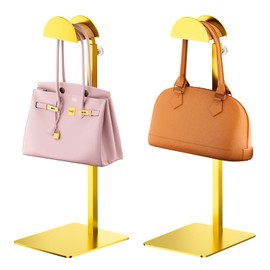 TIPSYTREE 2 Pack Purse Holder Handbag Display Stand - Gold Hanger Rack Showing Bags, Purses, and Wreath, Adjustable Hook Stand for Tabletop, Closet, Desk, and Retail Use