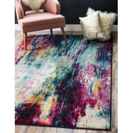 Unique Loom Chromatic Collection Modern Colorful & Vibrant Abstract Area Rug for Any Home Décor, 4 ft x 6 ft, Multi/Light Blue