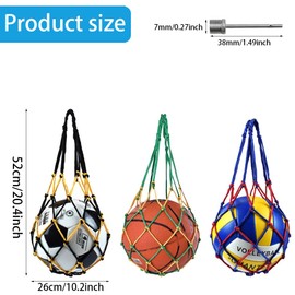 YDHfdc 3 Pieces Ball Net Bag Portable Football Net Bag Ball Net 1 Ball Basketball Net Bag Volleyball Net Bag with 3 Ball Needles for Basketball, Football, Volleyball