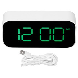 LED Digital Alarm Clock Brightness Adjustable 12/24Hr White Shell Green Font USB Alarm Clock for Bedroom Office