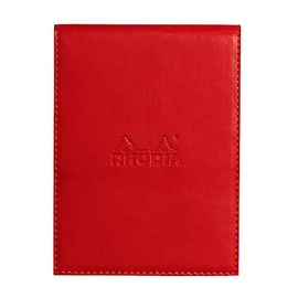 RHODIA 128213C - Clipboard Case + Stapled Notepad N°12 Poppy - 8.5x12 cm - Lined - 80 Detachable Sheets - 80G White Clairefontaine Paper - Pencil Holder - Faux Leather - Rhodiarama Collection