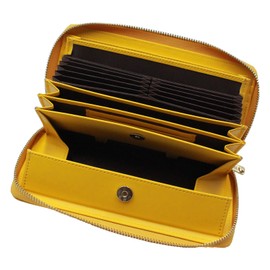 Lupilina Multi-functional Cowhide Leather Long Wallet, Women's, Popular, Large Capacity, Receipt, Neat, Genuine Leather, Zip Around Wallet, Box Shaped Coin Purse, yellow