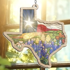 FLAGWIX Texas Home Decor - Christmas, Texas Decor, Texas Western Gifts for Women, Men, Bluebonnet Decor, Texas Suncatcher Ornament Decoration - Window Suncatcher Hanging Decorations