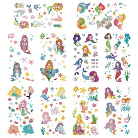 Uqingo Temporary Tattoos for Children, 10 Sheets Mermaid Tattoo Children, Cartoon Children's Tattoos, Party Bags, Children's Birthday, Party Bags, Children's Birthday Party Favours, Party / Birthday
