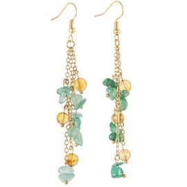 Nupuyai Crystal Earrings Hanging Gold for Women Tumbled Stones Drop Tassel Dangle Earrings Fish Hook Earrings Reiki Stone Jewellery, Stone, Citrine, Green Aventurine