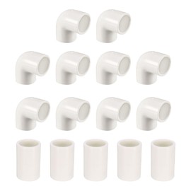 sourcing map 20mm PVC Pipe Fitting Straight Coupling Adapter 5pcs, 90 Degree 10pcs, White