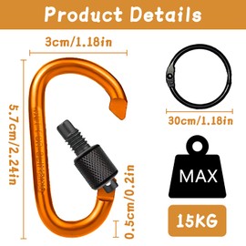 3 Pcs Carabiner Clips Screw Lock Key Carabiner Small Carabiner Clips Locking Carabiner Clip for Camping Hammocks Hiking Backpack Pet Leash(5.7x3.1cm/2.24x1.2 in)(Orange)