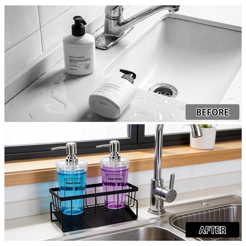 Kitchen Sink Caddy with Hand and Dish Soap Dispenser Set,