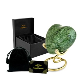 ANGELFOREVER Heart Urn with Stand & Box Keepsake Urn for Human Ashes, Honor Your Loved One with Mini Urns Mini Cremation Urn for Men & Women Small Urns Funeral Gift Set (L.Green)