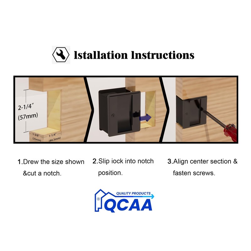 QCAA Solid Brass Sliding Pocket Passage Door Pull, Matte Black,