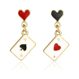 Clock Poker Dangle Earrings for Women Queen of Heart Earrings Red Heart Ace Poker Card Earrings Asymmetric Long Clock Poker Drop Earrings for Birthday (C)