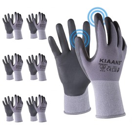 KIAANS 6 Pairs Safety Work Gloves with Touchscreen Nitrile Coated Gloves Anti-Static Multi-Purpose Working Gloves EN388 - Size: 9/L