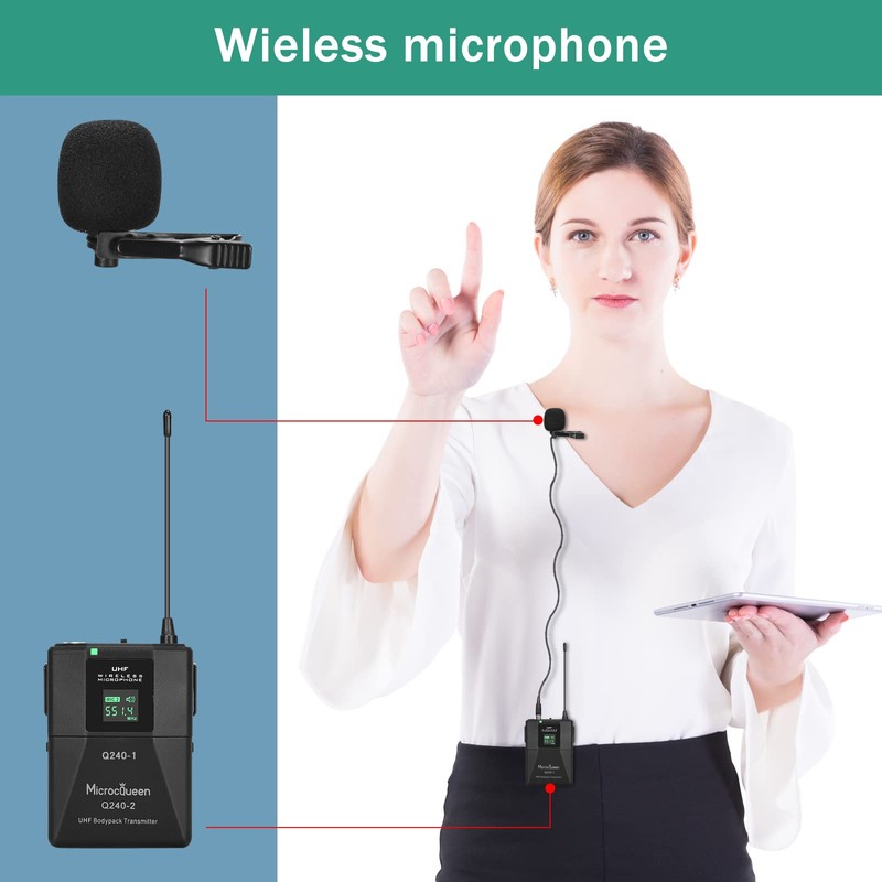 MicrocQueen Wireless Microphone System, 4-Channel UHF Professional Mic, Auto Pairing