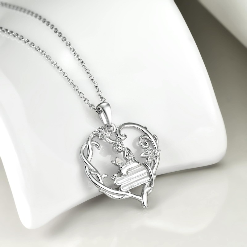 Book Lover Necklace for Women Silver Reading Book Pendant with