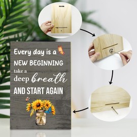 Every Day Is a New Beginning Desk Sign, Inspirational Gifts For Women Friends Bestie, Positive Gifts For Birthday Housewarming, Sunflower Decor Wooden Plaque Decor for Home Office Wall Art -39
