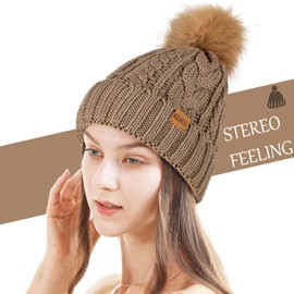 REDESS Women Winter Pompom Beanie Hat with Warm Fleece Lined, Thick Slouchy Snow Knit Skull Ski Cap