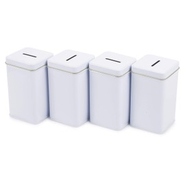 Metal Tin Charity Donation Box Tip Container Coin Collection Ticket Box Square shaped 5" H x 3" W x 3" D with slot on removable cover (10 Pack) White