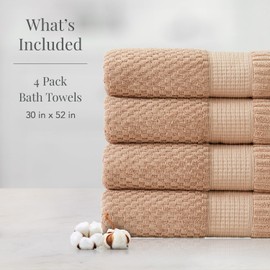 NY Loft 100% Cotton 4 Pack Bath Towel Set| Super Soft & Absorbent Quick-Dry Bath Towels 30" x 52" |Textured and Durable Cotton | Trinity Collection (4 Pack, Light Taupe)