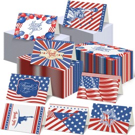 Ctosree 160 Sets Patriotic Thank You Cards with Envelopes Include 160 Pcs Bulk American Flag Notecards with 160 Pcs White Envelopes American Flag Greeting Cards for Veterans Memorial Independence Day