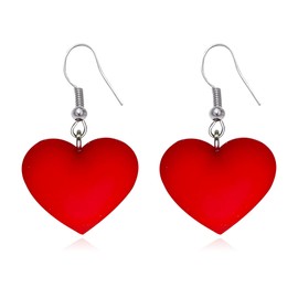 QzxEqz Pink Heart Hollow Dangle Earrings Bow Rhinestone Heart Earrings Double Heart Rhinestone Dangle Statement Earrings for Women Valentine's Day Wedding Bridal Jewelry Gift (red)