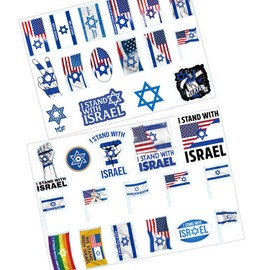 45 Pcs Israel Stickers America Friendship - 3 Sheet I Stand with Israel Stickers Easy Stick and Remove - Show Your Support America Israel Friendship Flags Seal Vinyl Bumper Nation Israeli Stickers f