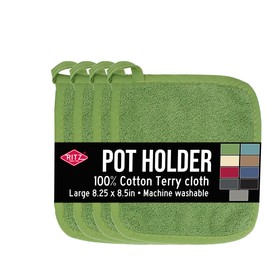Ritz Terry Potholder & Hot Pad: Unparalleled Heat Resistant, Durable 100% Cotton – Ergonomically Designed for Optimal Grip – Easy-Care Machine Washable, Perfect for Your Kitchen – Cactus Green, 4-Pk