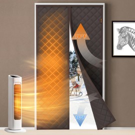 MAGZO Magnetic Thermal Insulated Door Curtain 36" x 82", Upgraded Oxford Cloth Filled with Thicken Cotton, Insulation Cover Blanket for Winter/Sliding Glass/Patio/French/Single/Front/Back Doors, Brown
