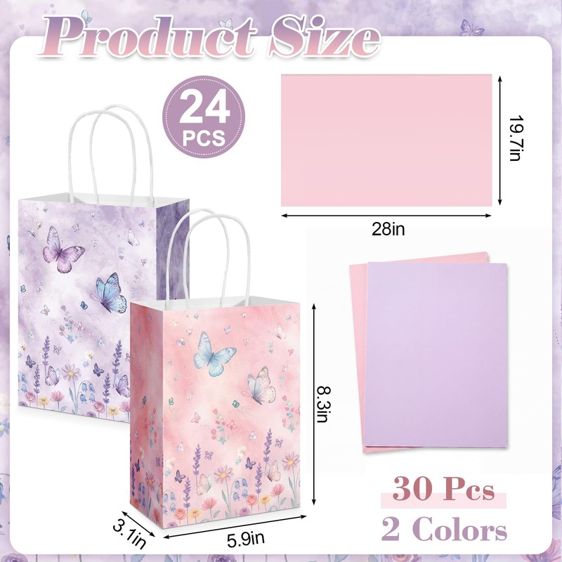Kolldenn 24 Pack Butterfly Party Favor Gifts Bags with 30