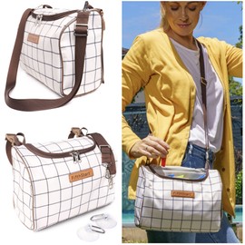 FifthStart Multipurpose Peg Bag - Heavy Duty & Waterproof - Peg Basket - Shoulder Strap, Waist Belt & Washing Line Clips -Versatile Clothes Peg Bag - Holds 300 Pegs (Solid Base, Brown Check)