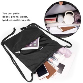 Drawstring Backpack String Bag Sackpack Cinch Water Resistant Nylon for Gym Shopping Sport Yoga by WANDF (Black)