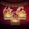Mobestech 3PCS Ramadan Mubarak Eid Decorations Wooden Moon Star Lights