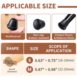 Ezprotekt 3/4" Round Rubber Chair Leg Caps, 8 Pcs Non-Slip Chair Leg Floor Protectors for Hardwood Floors, Furniture Feet Covers Folding Metal Replacement, Black (Fit: 0.63" - 0.75")