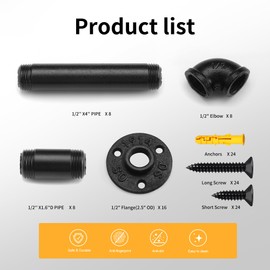 Home TZH 1/2" Pipe Shelf Bracket，Wall Mounted Floating Shelf Bracket, Steam Punk Decor Hanging Wall Metal Bracket, Heavy Duty Decorative Rustic Shelving Bracket (3.5*6", 8 Pack )