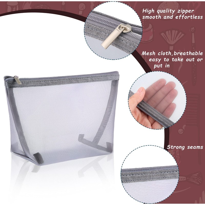 Boao 3 Piece Mesh Cosmetic Bag Mesh Makeup Bag with