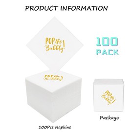 Geloar Pop the Bubbly Servilletas de cóctel, paquete de 100 servilletas de papel dorado para bebidas a granel para boda, aniversario, graduación, cumpleaños, despedida de soltera, despedida de soltera, 2 capas, 5 x 5 pulgadas