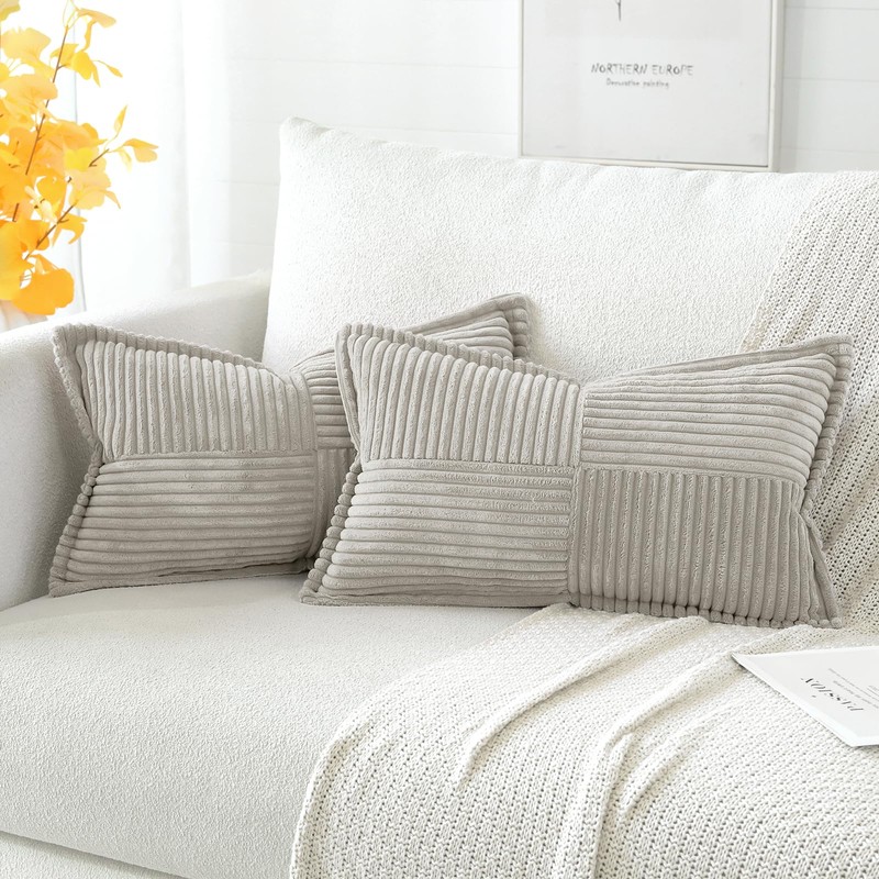 Artscope Corduroy Cushion Covers Pack of 2 Modern Patchwork Throw