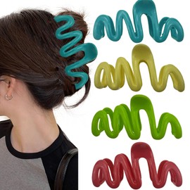4PCS Plastic Large Claw Clips for Thick Hair,4.5” French Design Hair Claw Clips Hair Jaw Clamp Stylish Hair Accessories for Women Girls,4 Colors