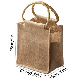 Wenrou Jute Shopping Bag, Bamboo Shopping Bag with Ring Handles, Classic Jute Shopper, Portable Jute Bag, Reusable, for Shopping, Picnic, Gifts, Travel, Beach, brown