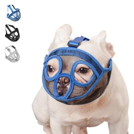 wintchuk Short Snout Dog Muzzle Bulldog Muzzle, Stop Dog for Biting Barking Chewing, Adjustable(L, Blue)