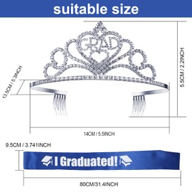 Chinco 2025 Graduation Tiara with Sash for Women, Glittered Metal Princess Grad Crown Cap Headbands and Grad Sash for Graduation Party Favors(Blue)